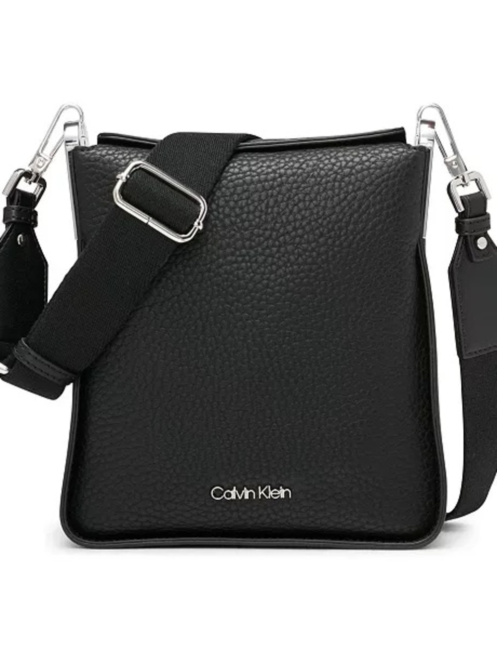 Calvin Klein Black Pebbled Leather Crossbody Bag with Webbing Strap